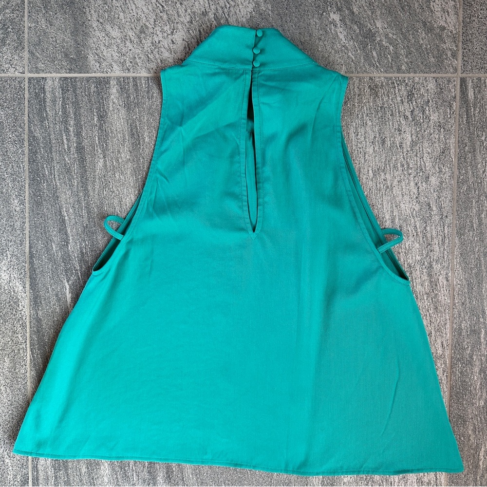NWOT Free People Aqua “Palm Breeze” Sleeveless Blouse Mock Neck Turquoise Top XS - Picture 8 of 15